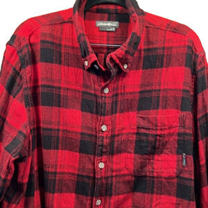 Eddie Bauer Mens Flannel Shirt, Sz XL, PTP 25”, red & black plaid